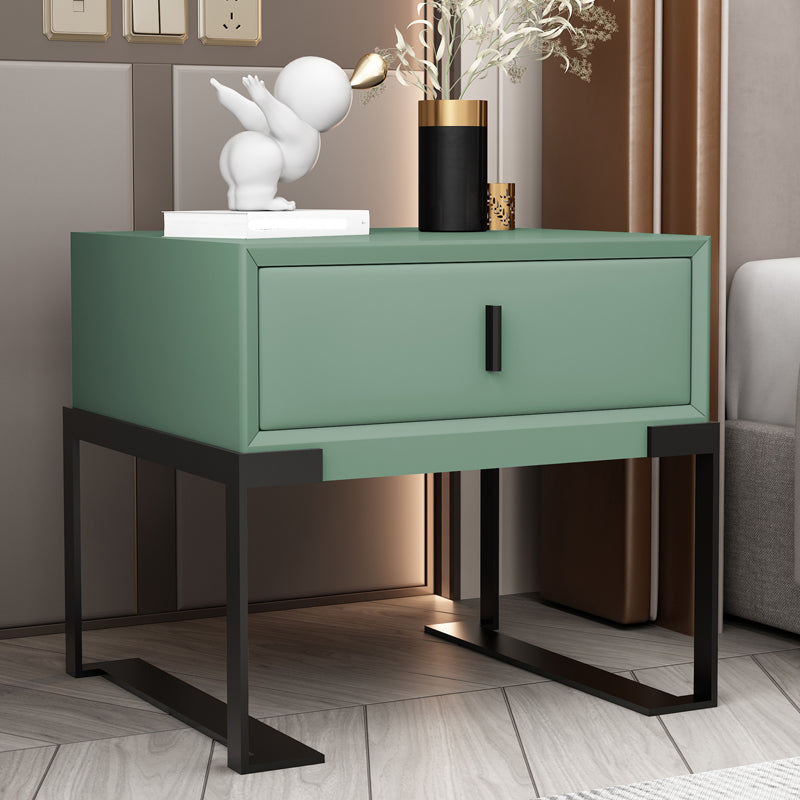 Leather Sled Nightstand 20" Tall Leather Night Table with 1 Drawer