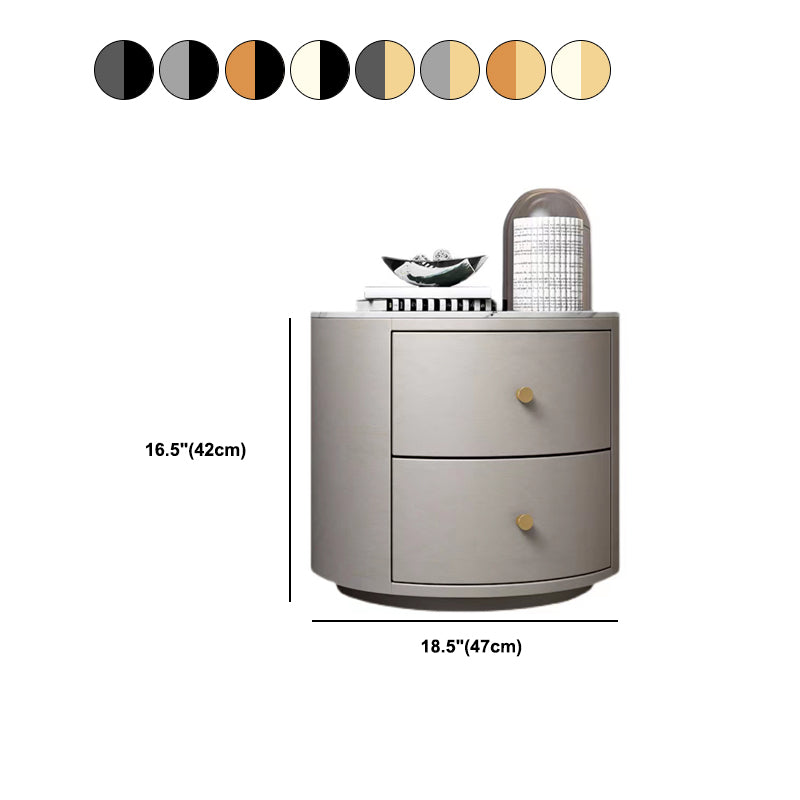 2 Drawers Nightstand with Stone/Glass Top 18.5" Tall Wood Accent Table Nightstand