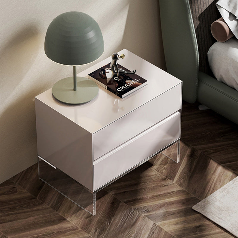 Contemporary Wood Nightstand 20-inch Tall 2-Drawer Night Table with Acrylic Base