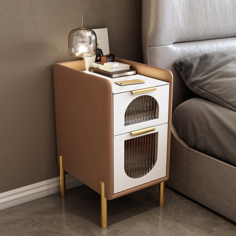 Contemporary Nightstand with 2 Drawers 16" Wide Solid Wood Bedside Cabinet