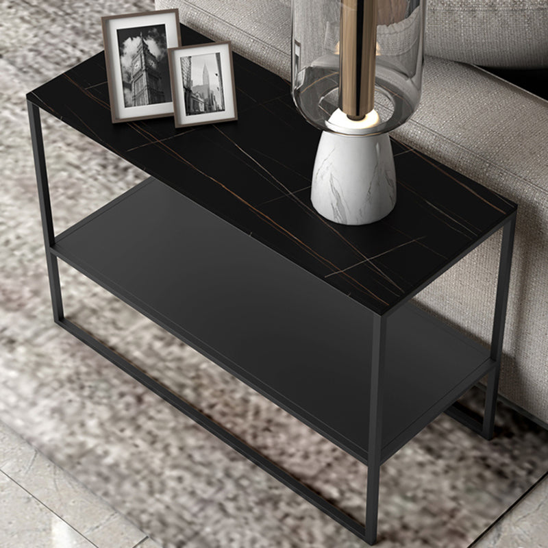 Modern Rectangular Stone End Table Sled Sofa Side Table with Shelf