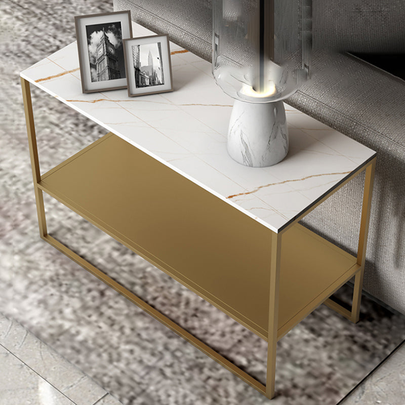 Modern Rectangular Stone End Table Sled Sofa Side Table with Shelf