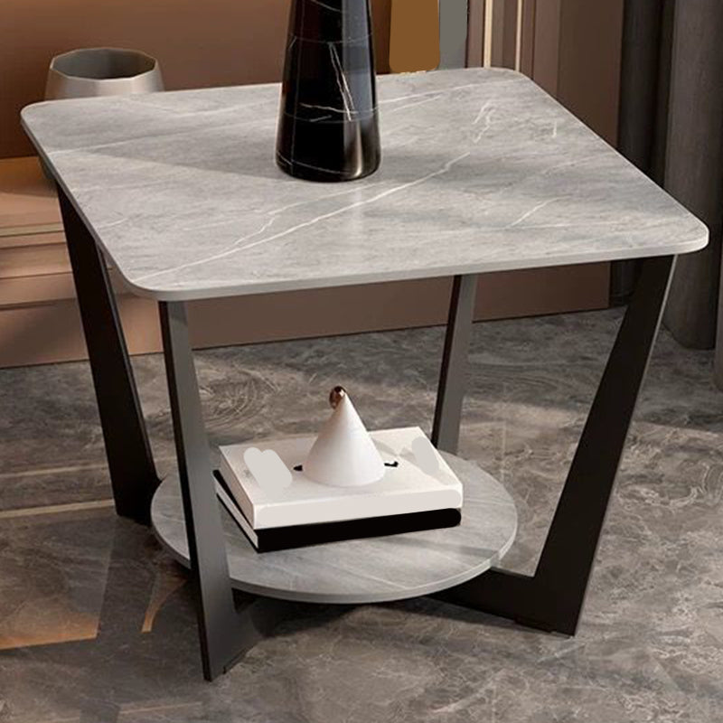 Modern Style Metal Iron Black Base Slab Top with Storage Rack Round Side Table