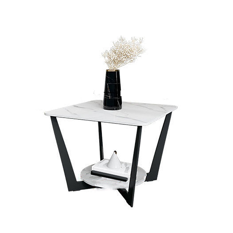 Modern Style Metal Iron Black Base Slab Top with Storage Rack Round Side Table