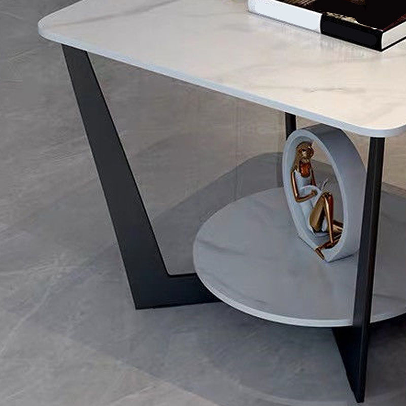 Modern Style Metal Iron Black Base Slab Top with Storage Rack Round Side Table