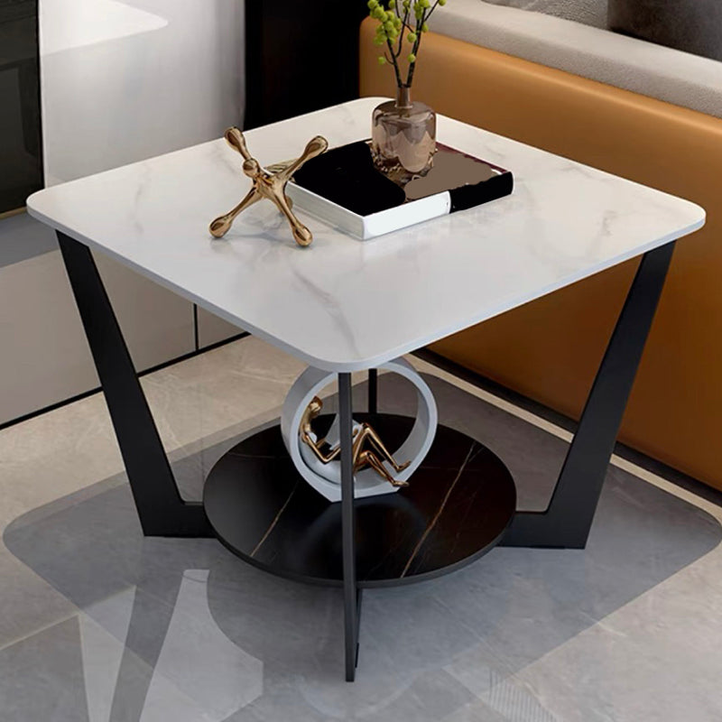 Modern Style Metal Iron Black Base Slab Top with Storage Rack Round Side Table