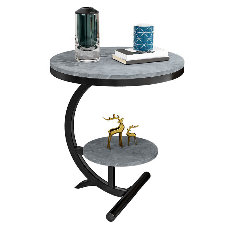 Glam Round Stone Side End Table Abstract Double Tier Sofa Side End Table