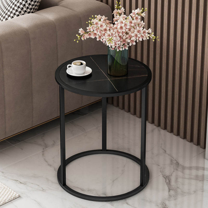 Contemporary Stone Top Side End Table Round Metal Frame Sofa Side Table