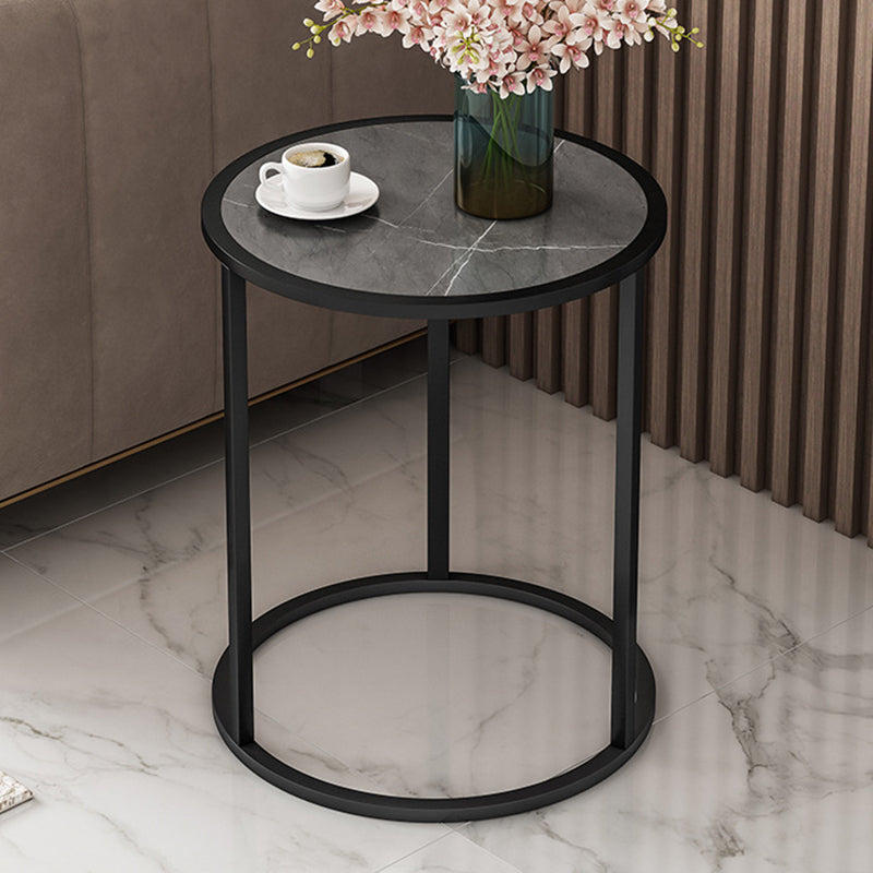 Contemporary Stone Top Side End Table Round Metal Frame Sofa Side Table
