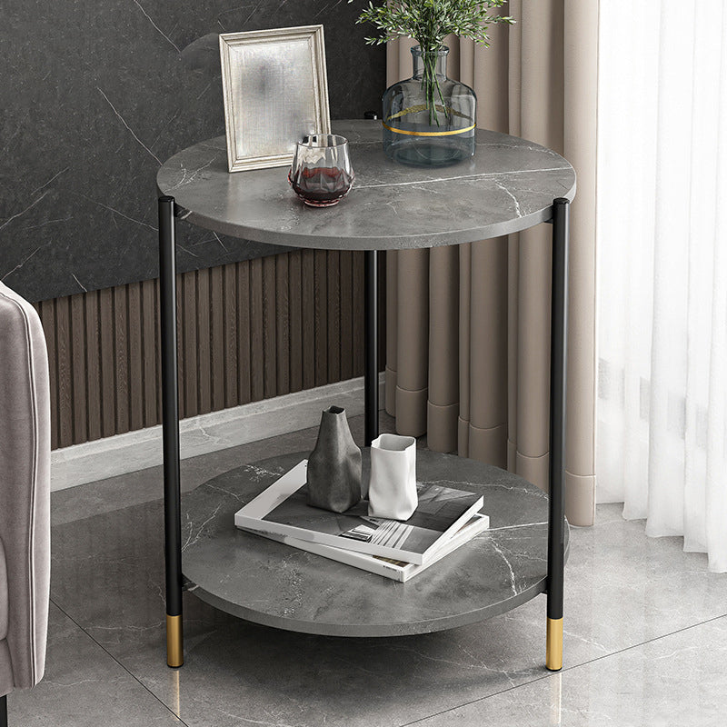 Contemporary Stone Top Side End Table Round Metal Frame Sofa Side Table