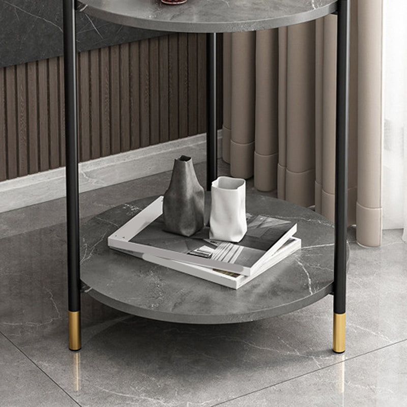 Contemporary Stone Top Side End Table Round Metal Frame Sofa Side Table
