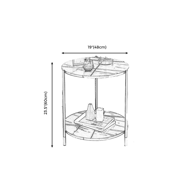 Contemporary Stone Top Side End Table Round Metal Frame Sofa Side Table