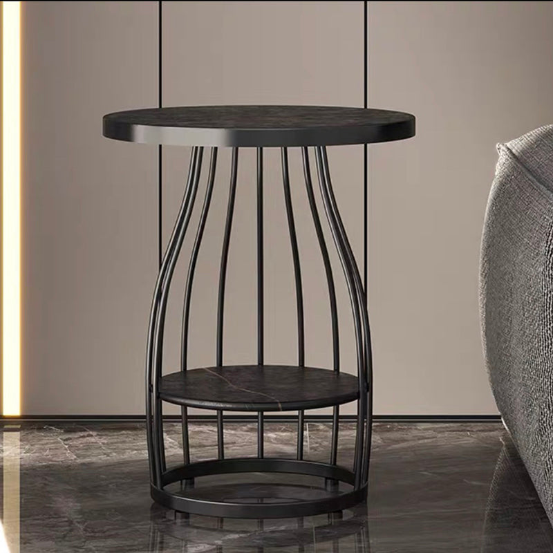 Modern Style Black/gold Metal Base Marble & SLATE Top Round Side Table