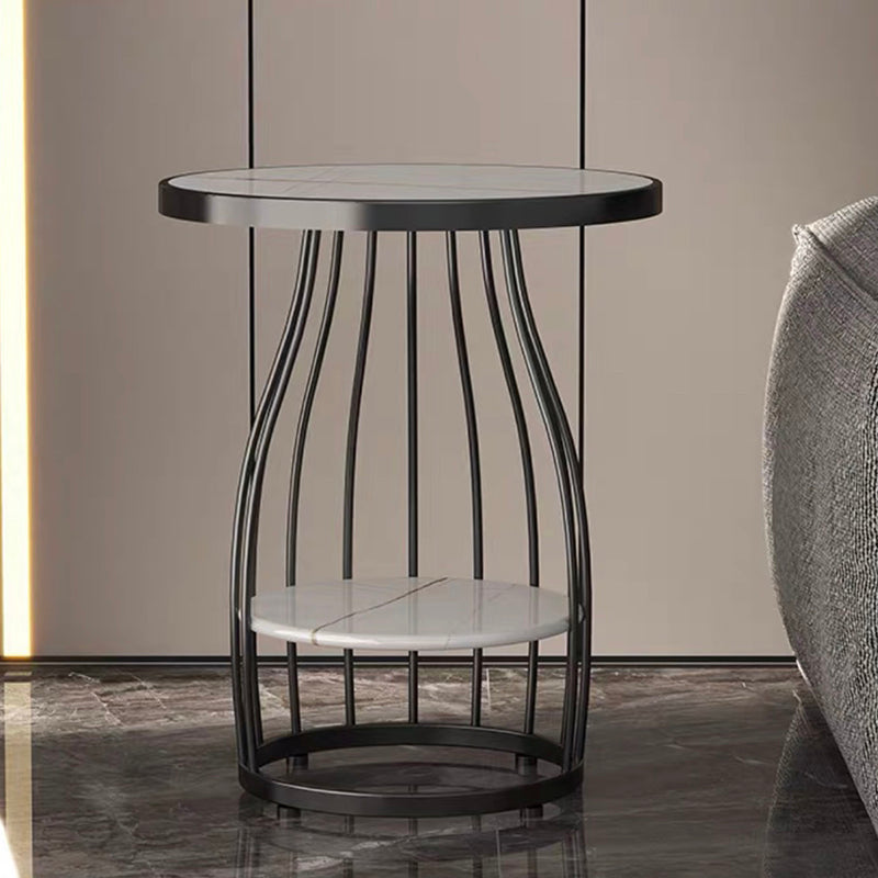 Modern Style Black/gold Metal Base Marble & SLATE Top Round Side Table