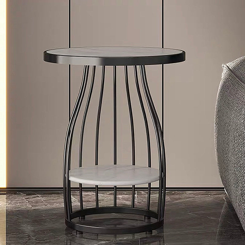 Modern Style Black/gold Metal Base Marble & SLATE Top Round Side Table