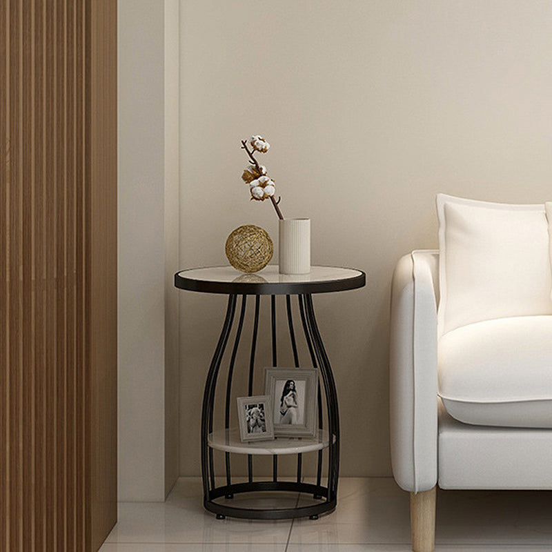 Modern Style Black/gold Metal Base Marble & SLATE Top Round Side Table