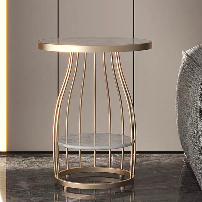 Modern Style Black/gold Metal Base Marble & SLATE Top Round Side Table