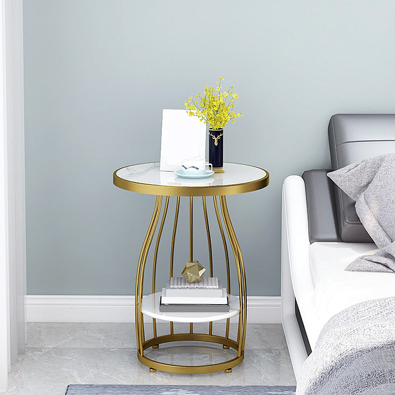 Modern Style Black/gold Metal Base Marble & SLATE Top Round Side Table