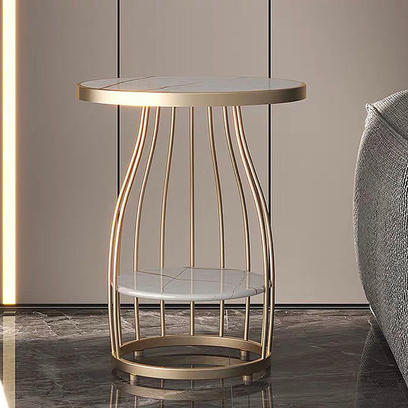 Modern Style Black/gold Metal Base Marble & SLATE Top Round Side Table