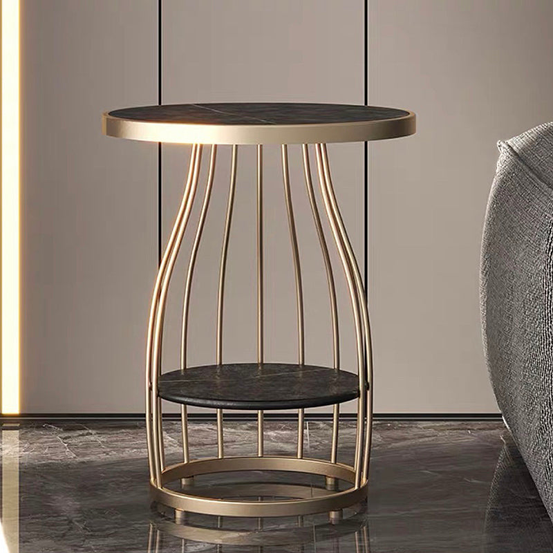 Modern Style Black/gold Metal Base Marble & SLATE Top Round Side Table