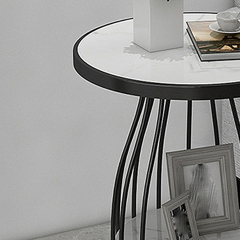 Modern Style Black/gold Metal Base Marble & SLATE Top Round Side Table