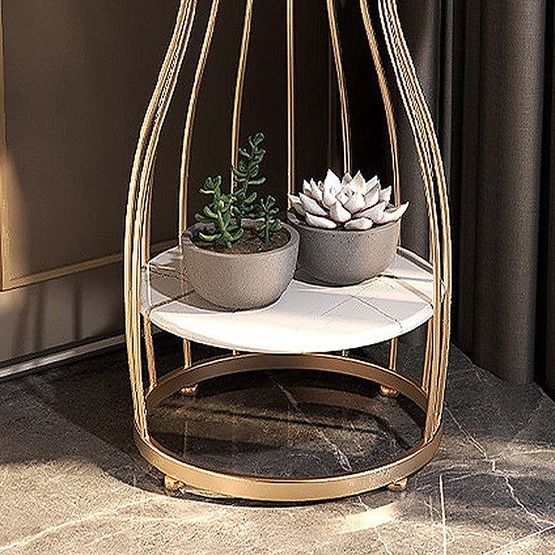 Modern Style Black/gold Metal Base Marble & SLATE Top Round Side Table