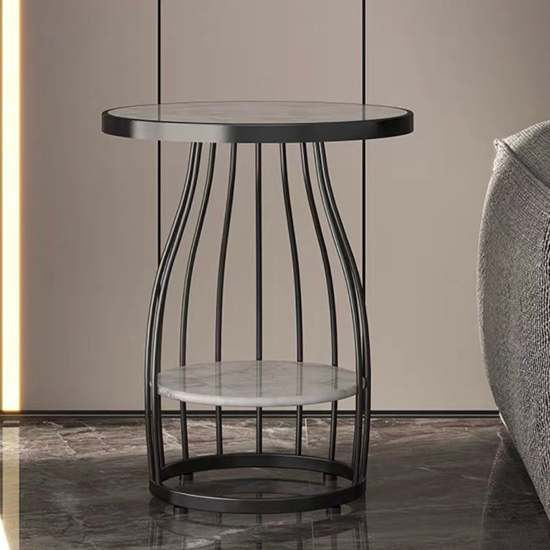 Modern Style Black/gold Metal Base Marble & SLATE Top Round Side Table