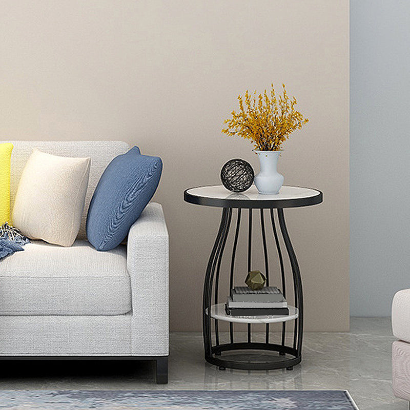 Modern Style Black/gold Metal Base Marble & SLATE Top Round Side Table
