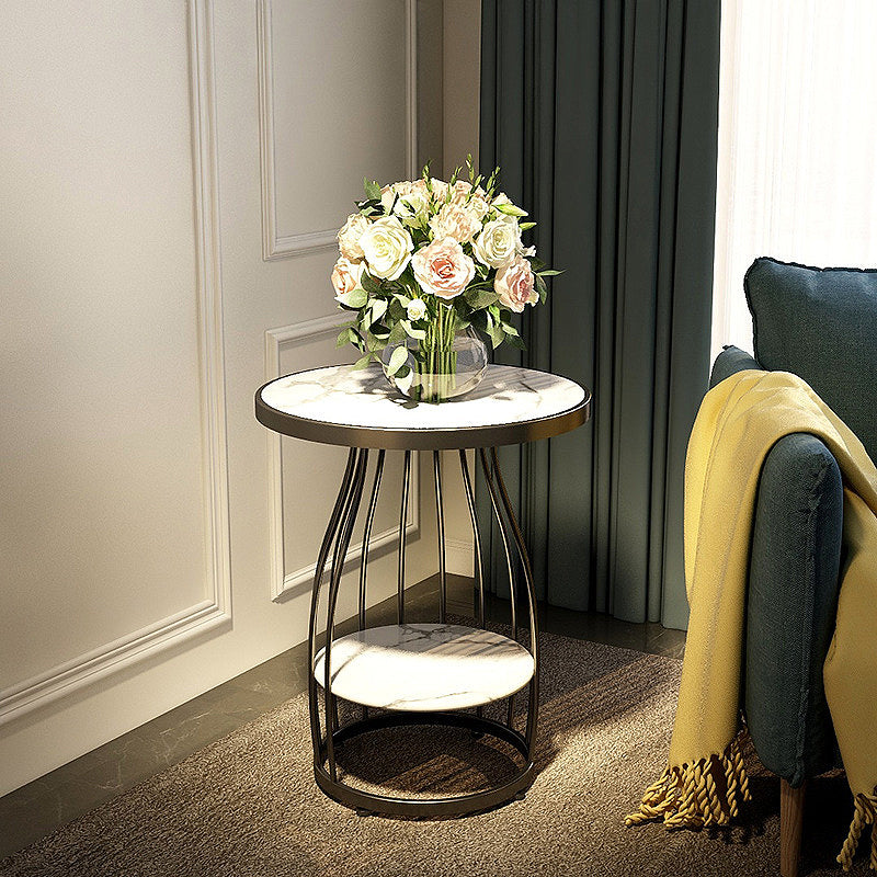 Modern Style Black/gold Metal Base Marble & SLATE Top Round Side Table