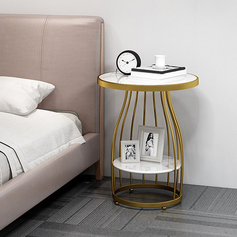 Modern Style Black/gold Metal Base Marble & SLATE Top Round Side Table