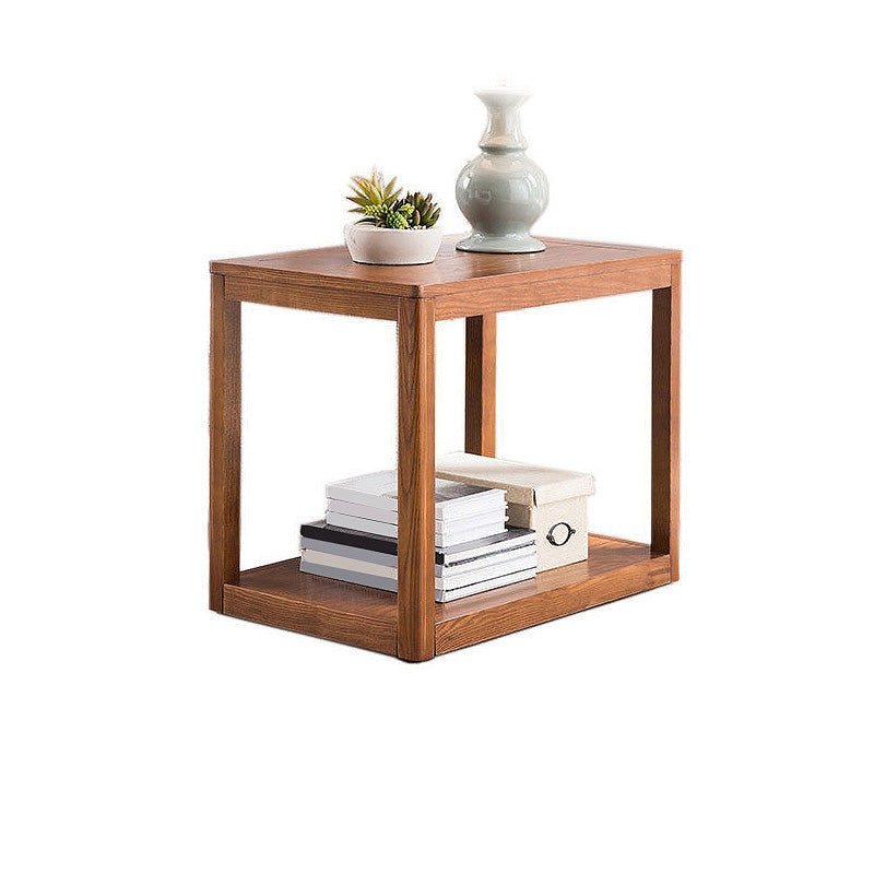Wood Side 23.6"Tall Table Square End Table Contemporary with Shelf for Living Room