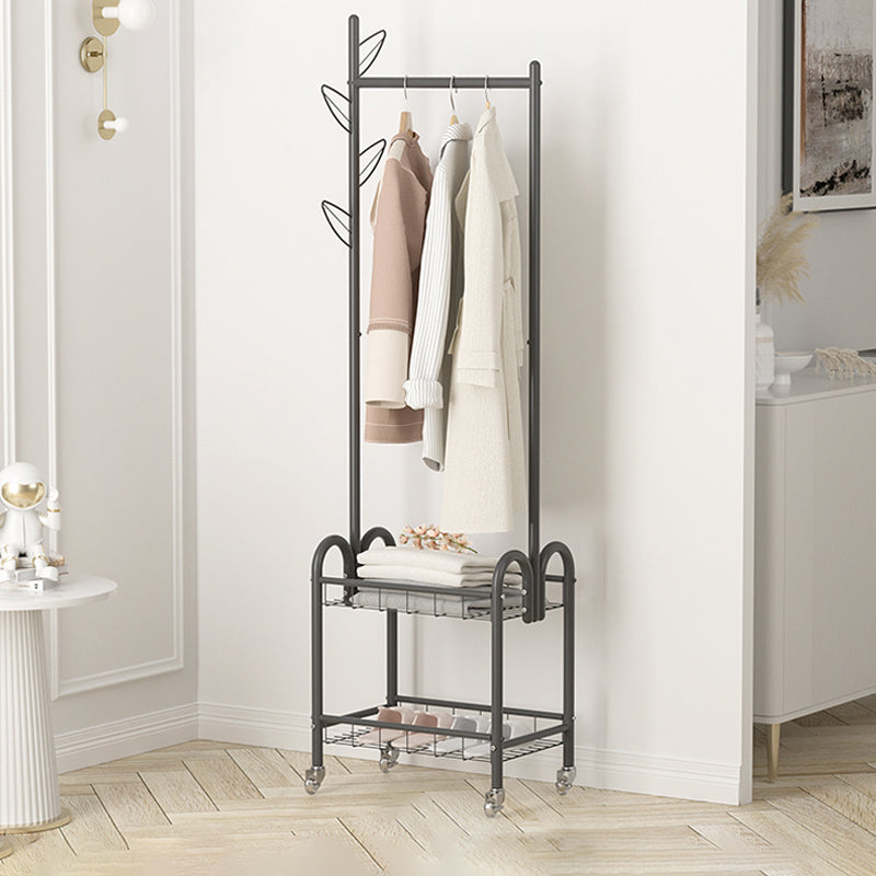 Modern Metal Hall Tree Coat Hanger Hooks and Storage Shelf Coat Rack