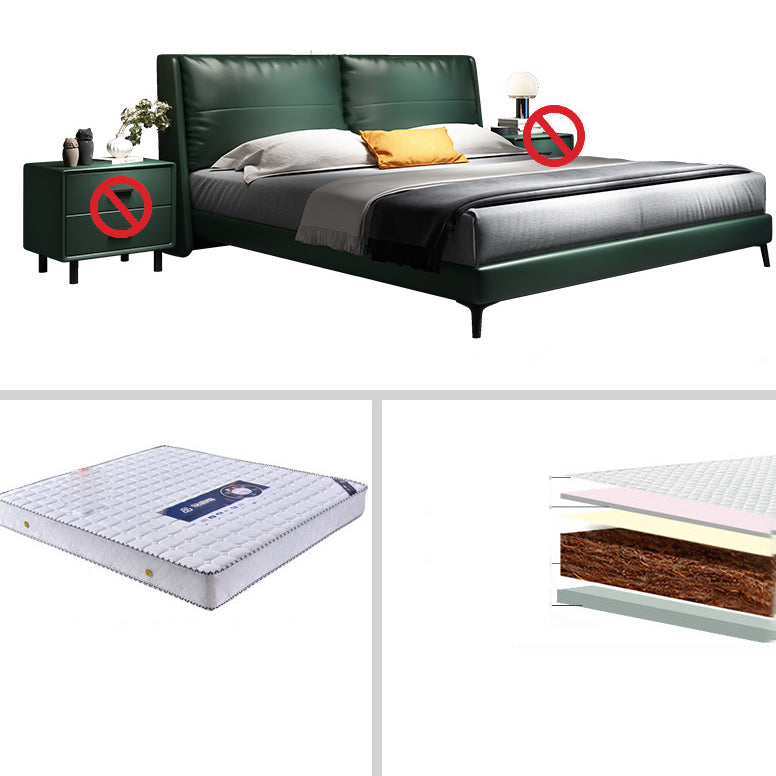 Scandinavian Wooden Panel Bed Green Genuine Leather Standard Bed