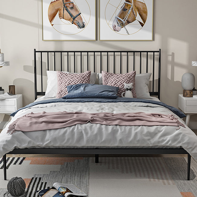 Contemporary Slat Bed with Rectangular Slat Headboard and Metal Legs