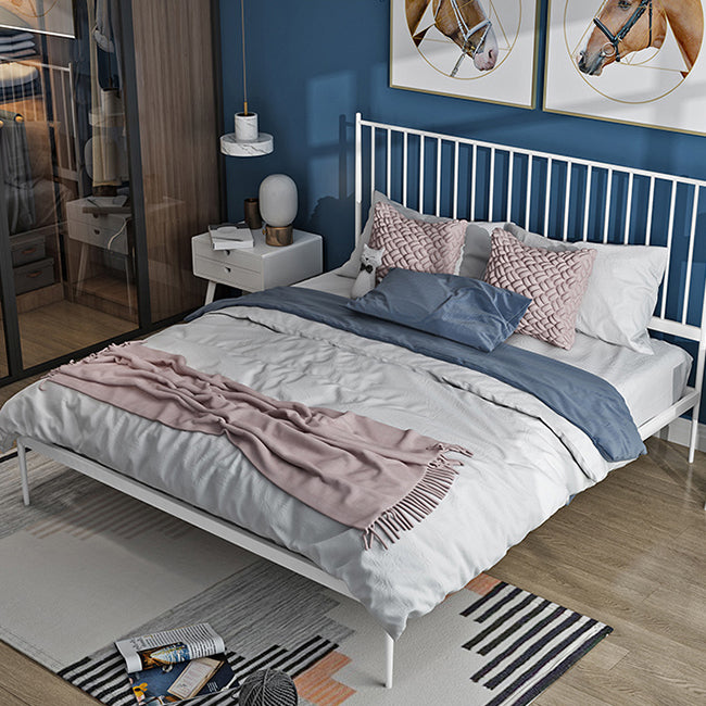 Contemporary Slat Bed with Rectangular Slat Headboard and Metal Legs