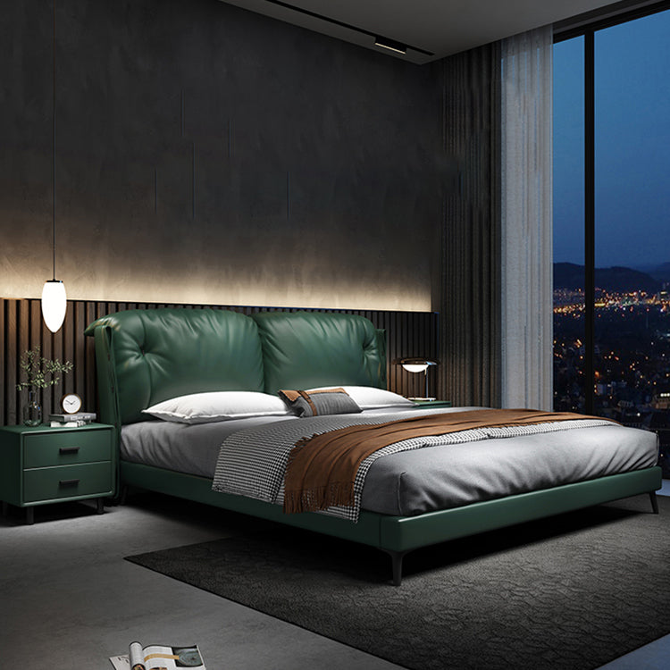 North European Wood and Genuine Leather with Upholstered Headboard