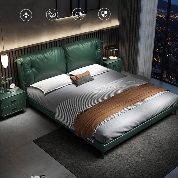 North European Wood and Genuine Leather with Upholstered Headboard