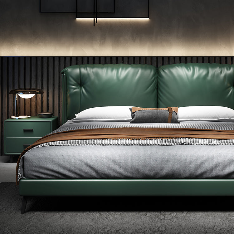 North European Wood and Genuine Leather with Upholstered Headboard