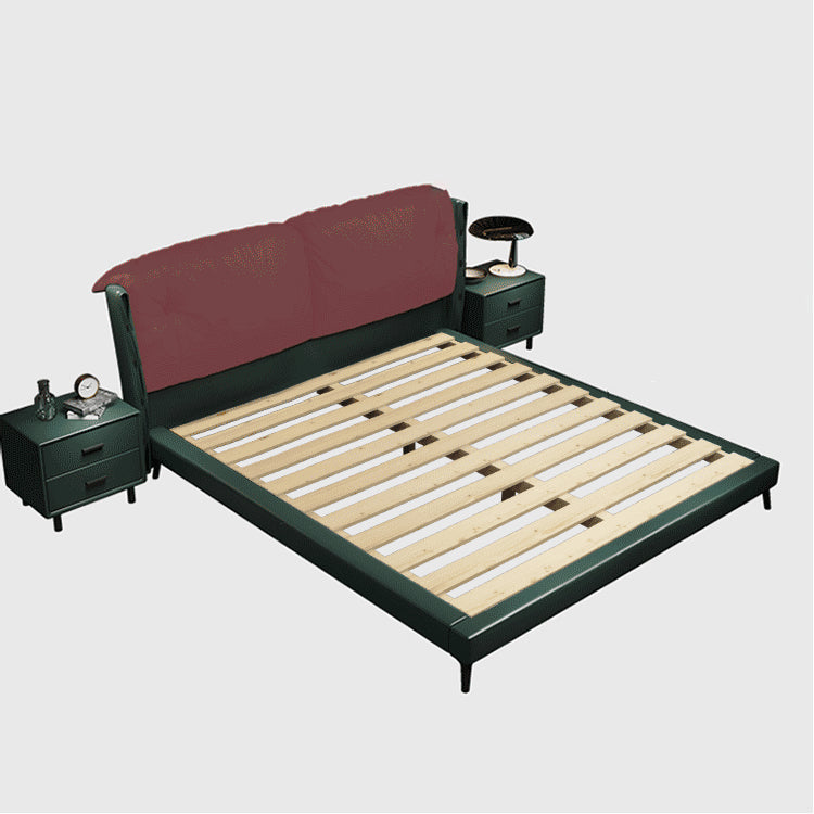 North European Wood and Genuine Leather with Upholstered Headboard