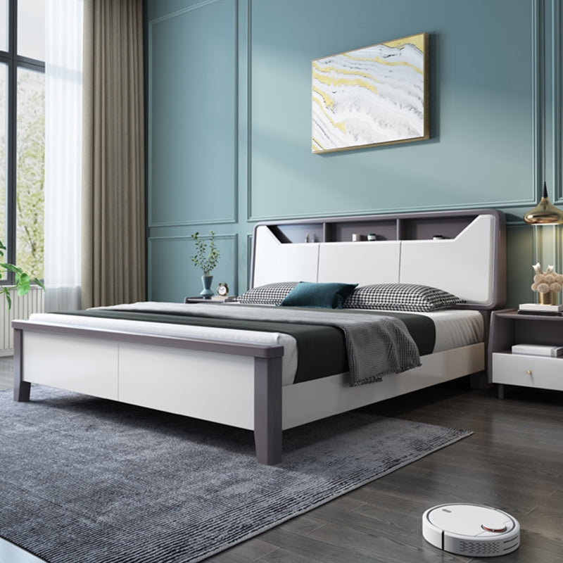 Modern White Rubberwood Standard Bed with Rectangular Headboard