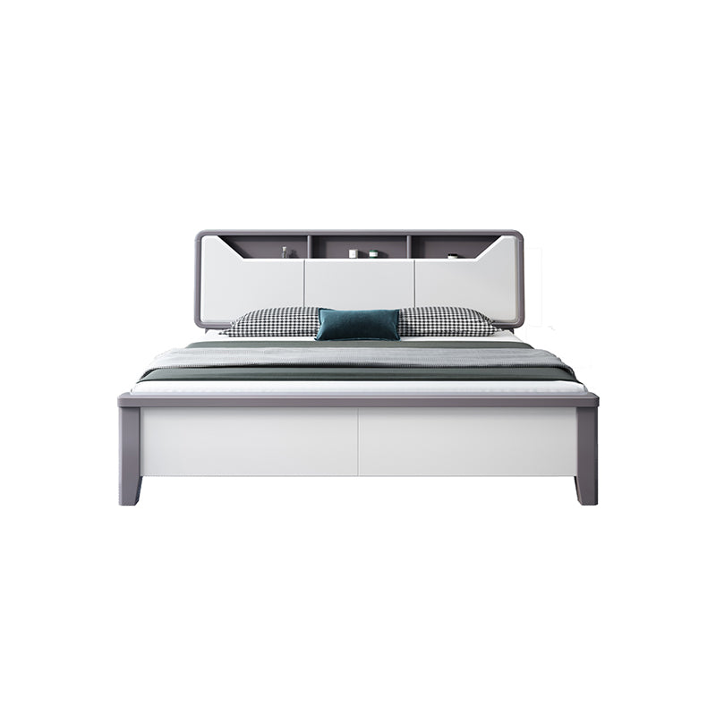 Modern White Rubberwood Standard Bed with Rectangular Headboard