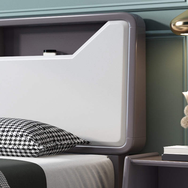 Modern White Rubberwood Standard Bed with Rectangular Headboard
