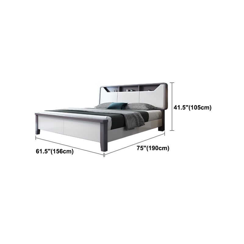 Modern White Rubberwood Standard Bed with Rectangular Headboard