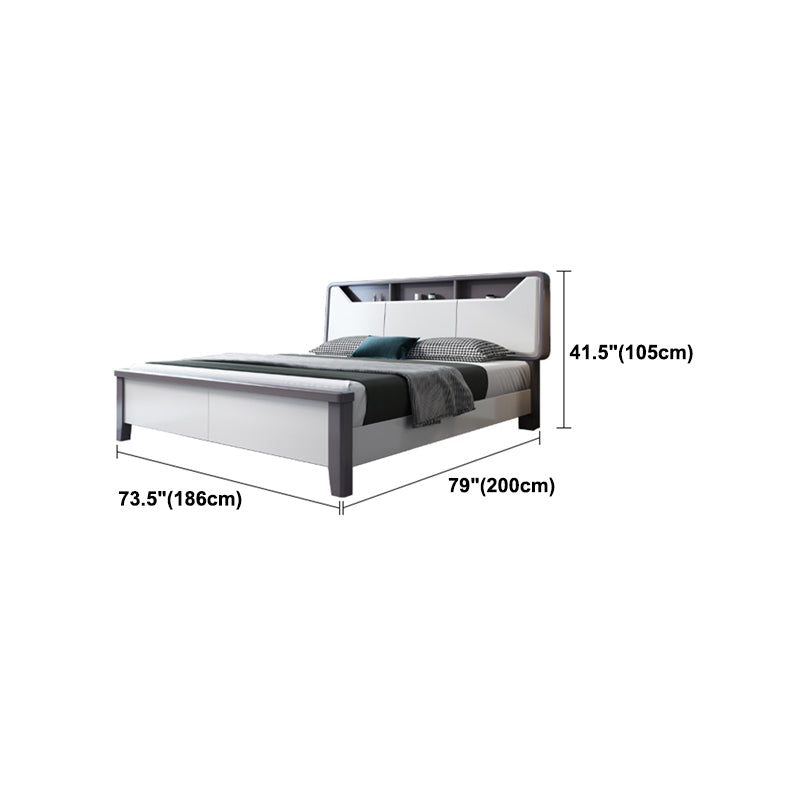 Modern White Rubberwood Standard Bed with Rectangular Headboard