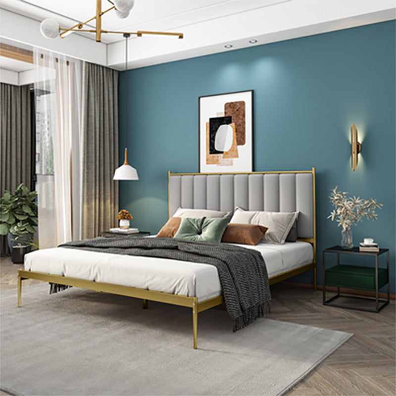 Glam Panel Headboard Standard Bed with Metal Legs and Iron Frame, Mattress Not Included