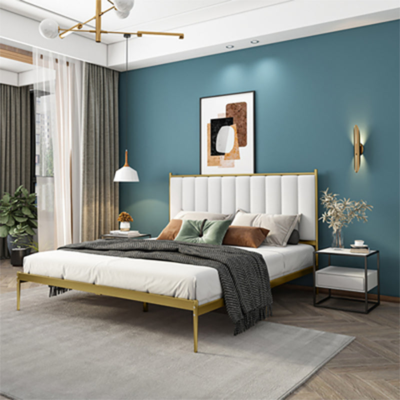 Glam Panel Headboard Standard Bed with Metal Legs and Iron Frame, Mattress Not Included