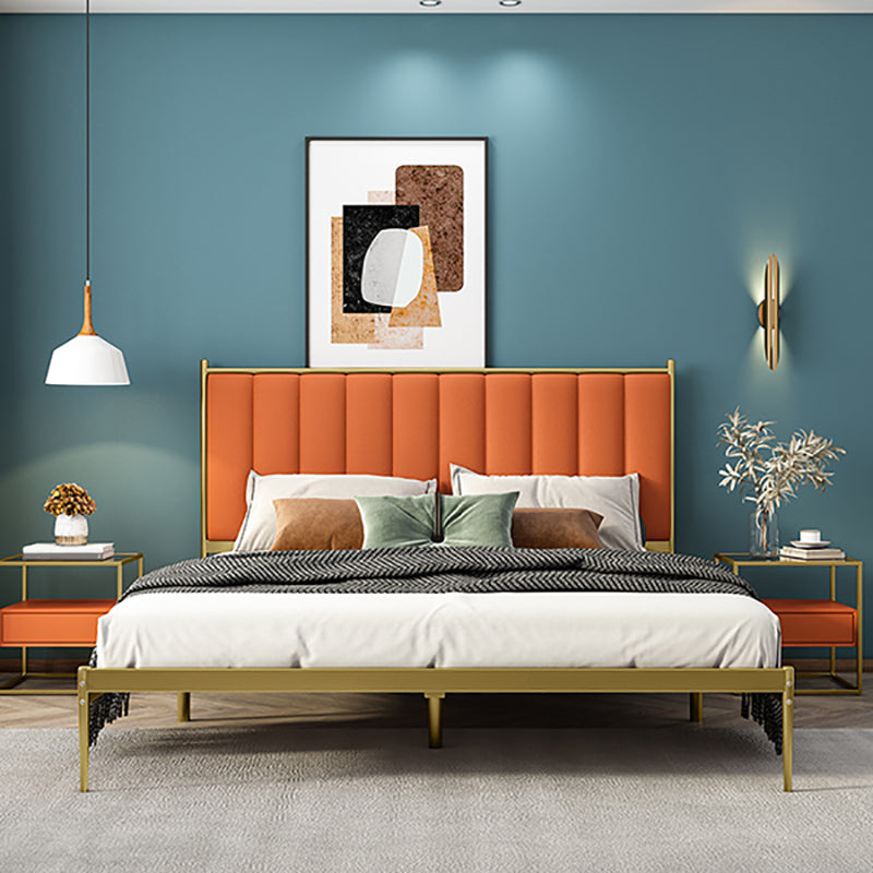 Glam Panel Headboard Standard Bed with Metal Legs and Iron Frame, Mattress Not Included