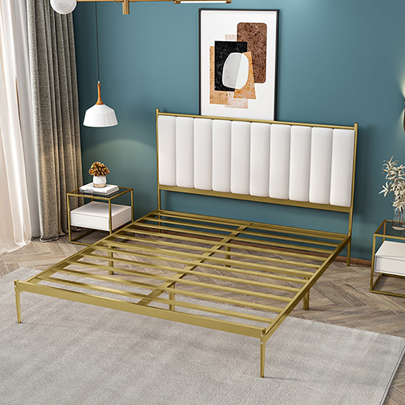 Glam Panel Headboard Standard Bed with Metal Legs and Iron Frame, Mattress Not Included