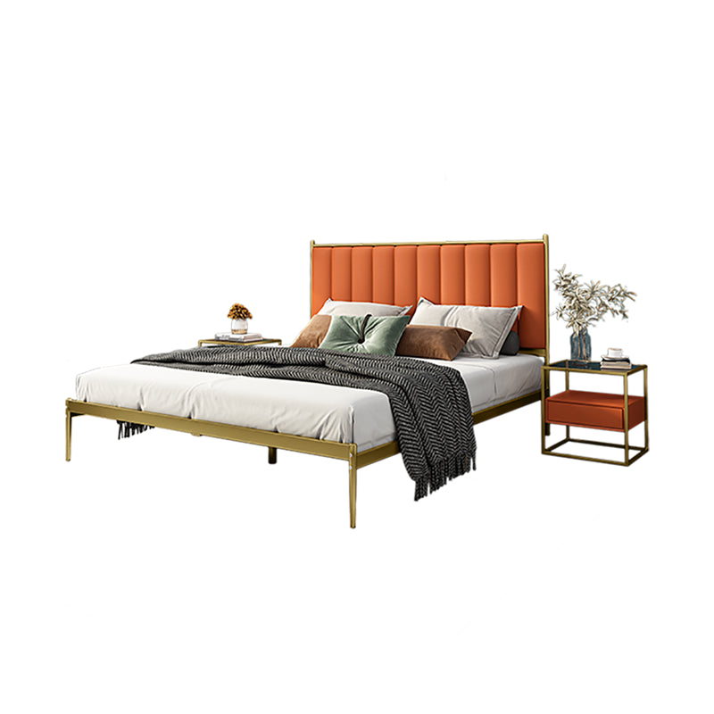 Glam Panel Headboard Standard Bed with Metal Legs and Iron Frame, Mattress Not Included