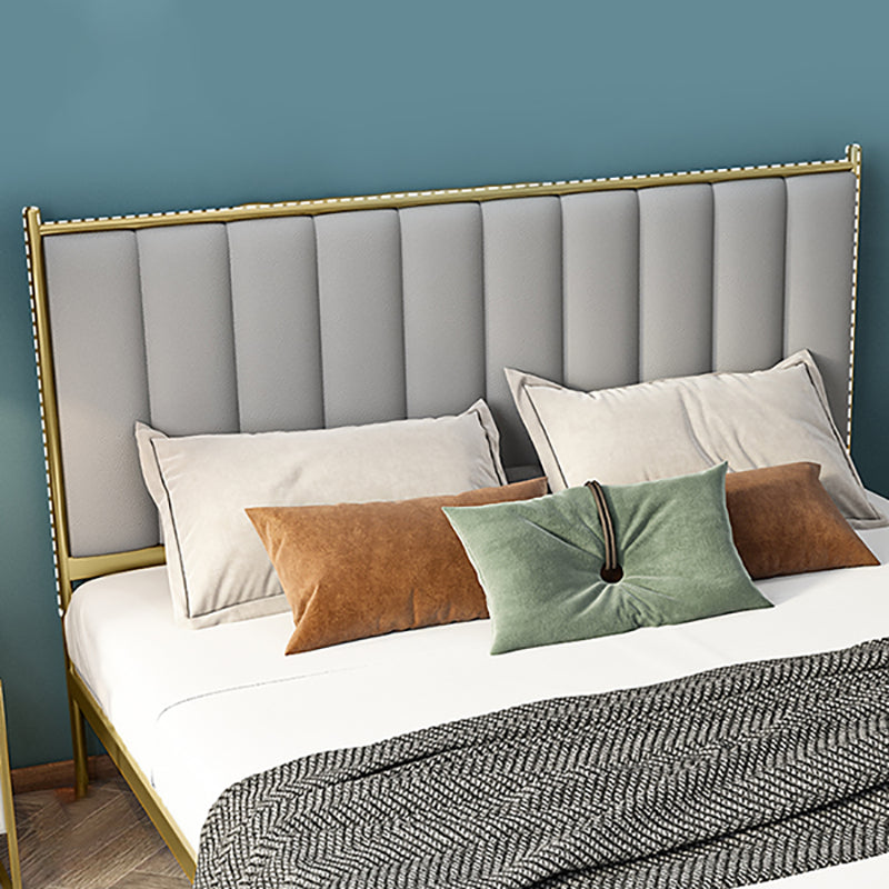 Glam Panel Headboard Standard Bed with Metal Legs and Iron Frame, Mattress Not Included